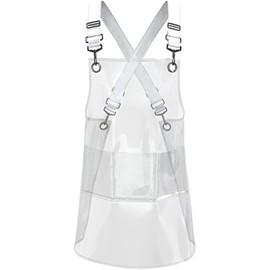 Farady Transparent Clear Apron for Hair Stylist Beauty Salon with 3 Pockets Cross Back Adjustable Shoulder Strap TPU Waterproof Barber Work Apron 60cm/23.6''Long