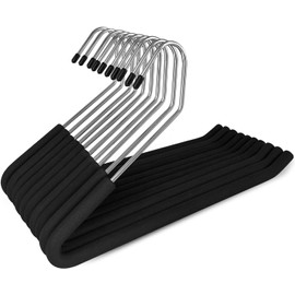 Heavy-Duty Pants Hangers Non-Slip, Foam Open Ended Slacks Pants Hangers for Men and Women, Space Saving Metal Trousers Hangers for Closet, Skirt and Jean Hangers, Black (10)