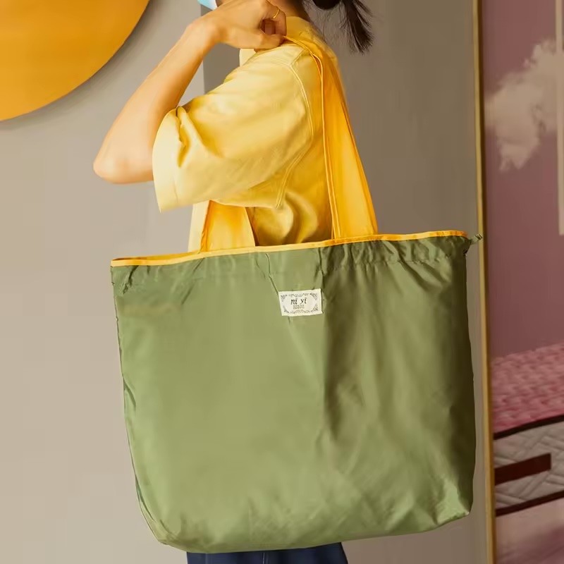 Large Capacity Foldable Shopping Bag with Drawstring Closure