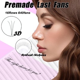 Premade Lash Fans 640 Fans Premade Eyelash Extensions, 3D-0.07-C/D Curl Premade Fans Long Stem Lashes 8 to15mm Lashes Extension Lash Fans (D Curl, 14mm)