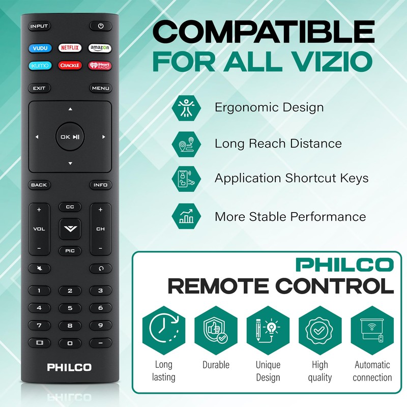Philco Universal Remote for VIZIO Smart TV, Vizio Remote Control
