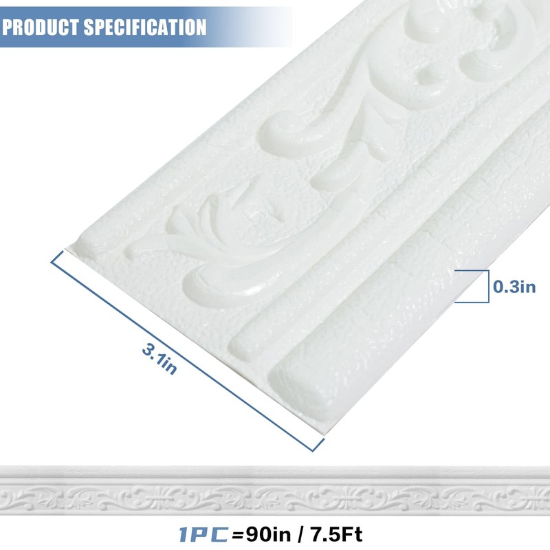 WADILE 90"x 3.1" Crown Molding Peel and Stick, Flexible Wallpaper