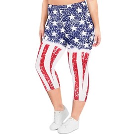 RITERA Plus Size Capri Leggings for Women 2X Tummy Control Strechy Knee-Length High Pants American Flag Prints Oversized Holiday Jeggings Ladies Yoga Sport Tights Legging 2XL 18W 20W
