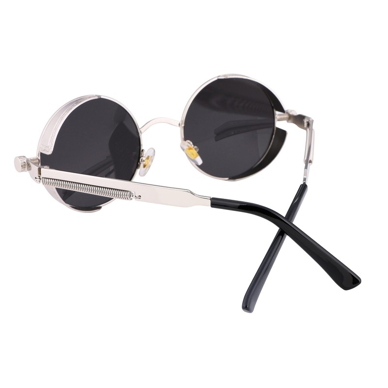 FEISEDY Vintage Round Lens Metal Frame Gothic Steampunk Sunglasses for