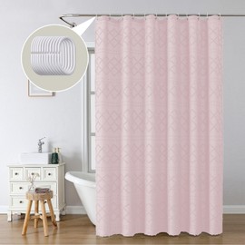 Lecloud Blush Pink Boho Shower Curtain 72x84 Inches, Modern Plaid Stripes Cloth Shower Curtain for Bathroom, Chic Tufted Textured Jacquard Farmhouse Fabric Shower Curtain
