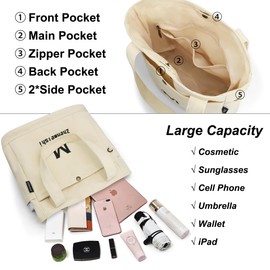 REETEE Handbag Women's Canvas Shopper Bag Women's Medium Tote Bag with Coin Purse, Casual Multifunctional Shoulder Bag Shoulder Bags for Everyday, Office, School Trip and Shopping, beige, hobo