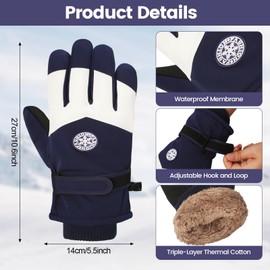 Non-Slip Thermal Waterproof Ski Gloves, Cold-Resistant Snowboard Gloves, Touchscreen Warm Windproof Winter Gloves, Thickened Cycling Gloves with Fleece Lining for Hiking Motorcycle