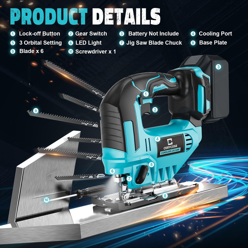Cerycose Jigsaw Compatible With Makita 18V, Cordless jig saw tool