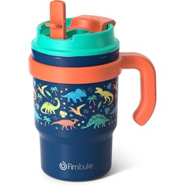 Fimibuke Insulated Tumbler with Handle & Straw - 16oz Leak Proof Tumbler with Sip/Swig 2-in-1 Lid, BPA FREE 18/8 Stainless Steel Water Bottle Drinking Cups Travel Mugs.:_A7.Dinosaur
