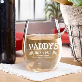 FX It's Always Sunny in Philadelphia Paddy's Pub Laser Engraved Stemless Wine Glass