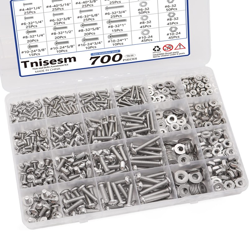Tnisesm 700Pcs Nuts and Bolts 304 Stainless Steel Assortment Kit
