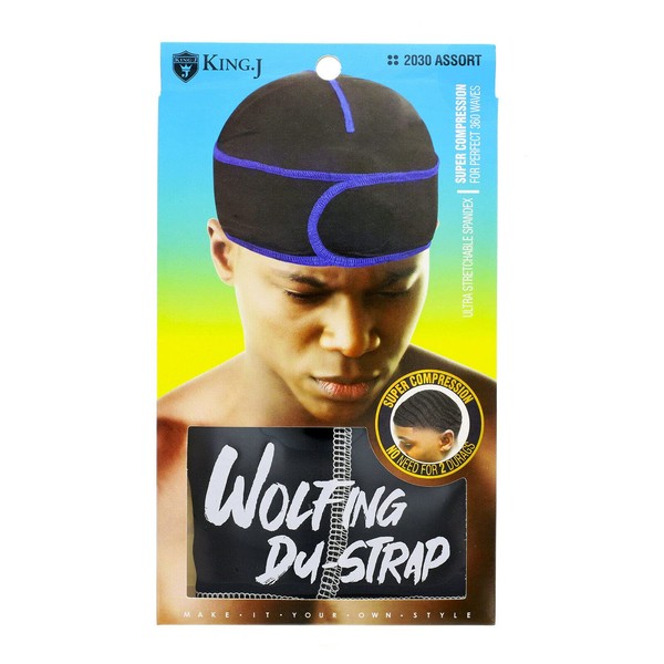 King J Wolfing Du-Strap #2030 No Strings-Snaps Stringless Durag Compressing Cap (Black With Grey Stitching)…, Black Grey, Large