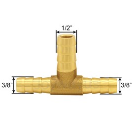 Joywayus 3/8"x1/2"x3/8" ID Hose Reduce Barb Tee 3 Way Union Fitting Intersection/Split Brass Water/Fuel/Air