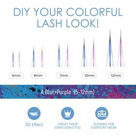 LANKIZ Individual Lashes Natural Cluster Lashes Faux Mink DIY Lash Extensions Lash Clusters (Cluster-22, MIX5-12mm Blue&Purple)