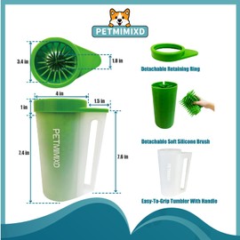 PETMIMIXD Dog Paw Cleaner Brush with Handle, Green, Large (for Medium Large Breed Dogs, Includes 2 Absorbent Towels & 2 Adjustable Dog Bath Brushes for Short and Long Hair Pet)