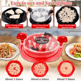 Chicken Shredder Tool Twist Large, Multifunctional Chicken Breast Shredder with Brush & Onion Holder for Slicing & Kitchen Tong, Meat Shredder for Chicken Breast, and Vegetable (Red)