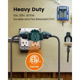 SURAIELEC 3 Way Plug Wall Adapter, 3 Pack Outdoor 1 to 3 Outlet Splitter, Multi Plug Outlet Extender, Waterproof Electrical Multiple Plug Expander for Outside Garage Cruise, Green, ETL Listed