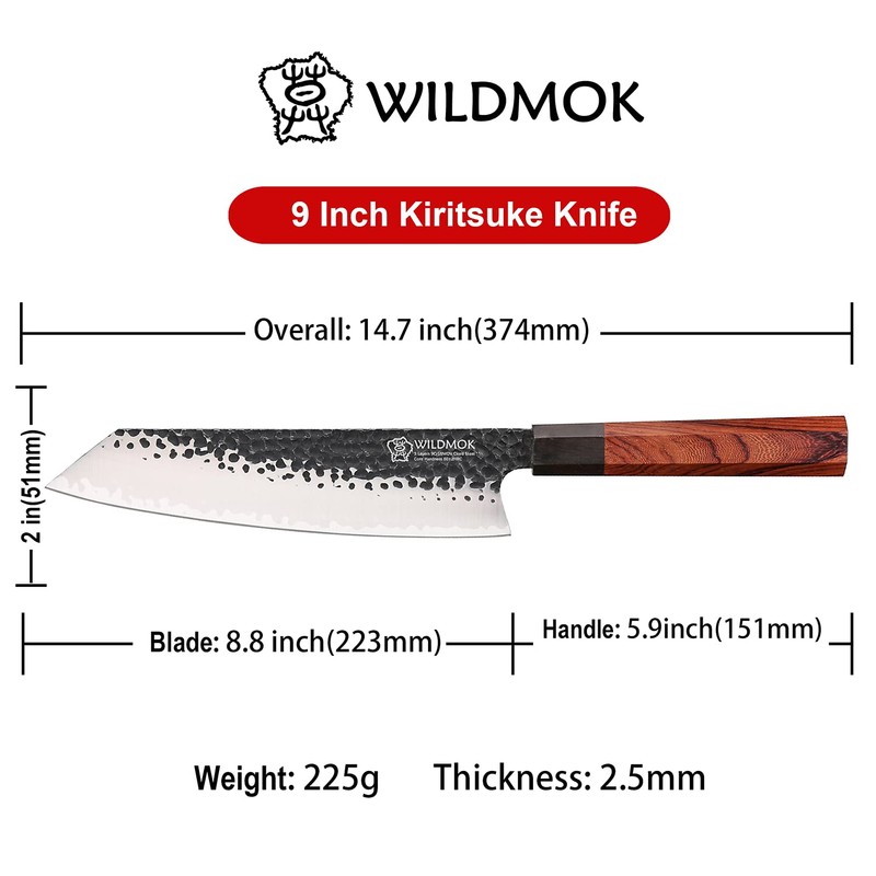 WILDMOK 9 Inch Kiritsuke Chef Knife 3 Layers 9Cr18MoV Clad