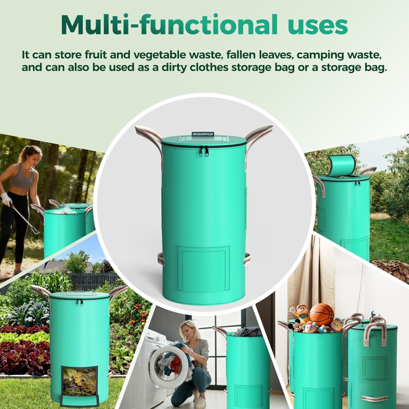 SPONDWILD Compost Bins Outdoor 32 Gallon Reusable Garden Yard Waste