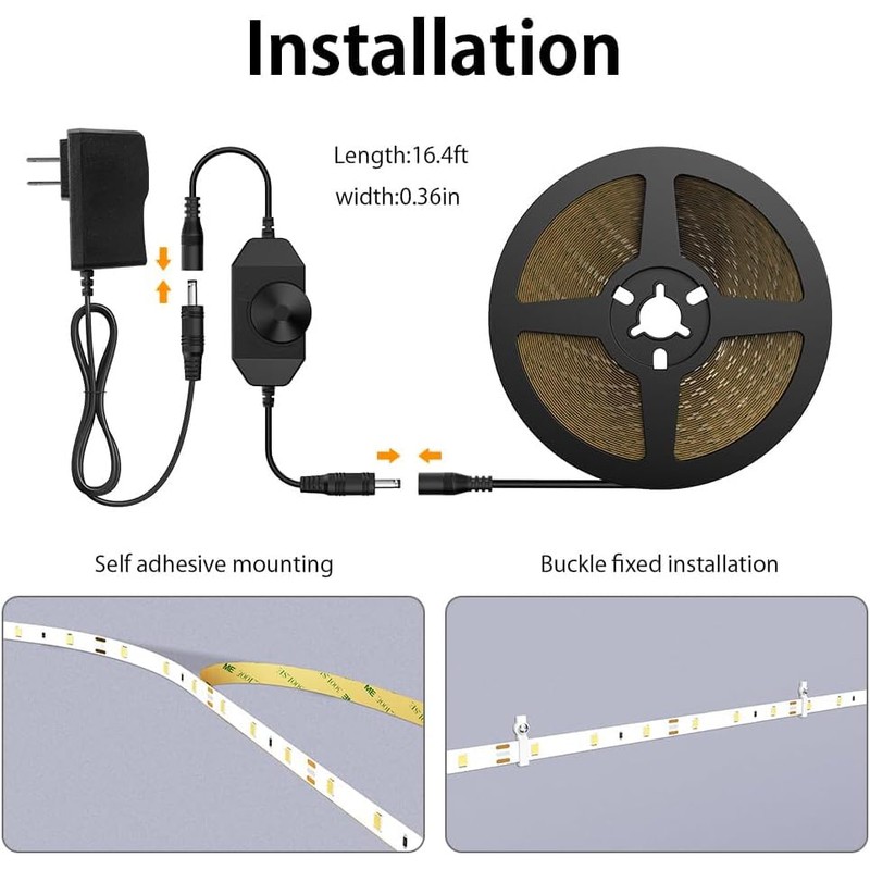 Onforu LED Light Strip,16.4ft Dimmable LED Tape Light, 6000K Daylight