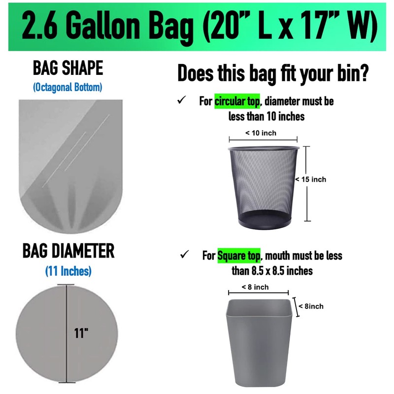 2.6 Gallon Clear Bathroom Trash Bags (240 Bags) 2 Gallon