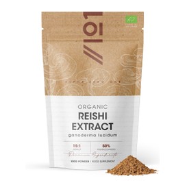 Organic Reishi Extract Powder 100g – High Strength 50% Polysaccharides (500mg per Serrving) – 100 Days Supply – Resealable and Recyclable Pouch – by Alpha01