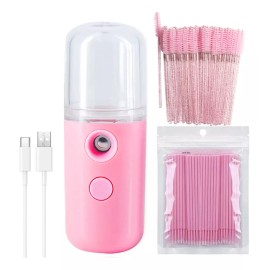 Mouyic Nanomister + 100 Microbrush + 50 Cepillos Pestañas Y Cejas Color Rosa Espesor 1 Mm Largo 1 Mm Tipo De Curvatura C