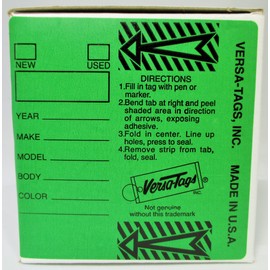 GREEN - Genuine Versa-Tag Green Key Tags, Self-Protecting (250 tags per box with "Chrome" plated steel rings)