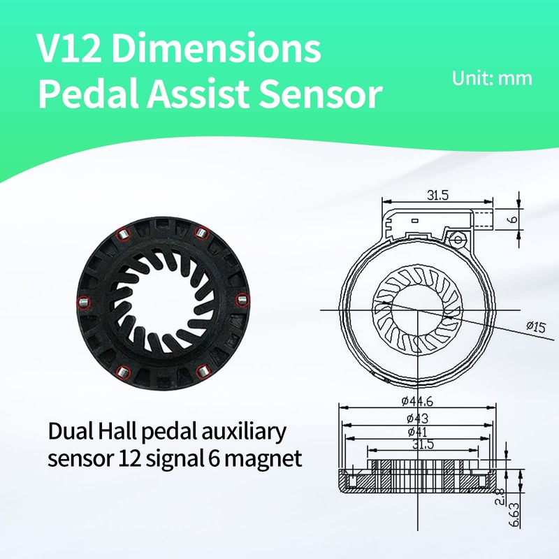 Ebike KT V12-L Double Hall Pedal Assist Sensor，Electric Bike Left