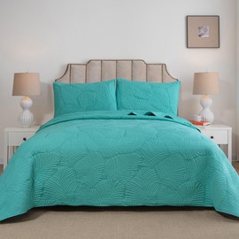 Petrichor Aqua Bedspread Queen Size - All-Season Quilt with High-Relief Texture, Brushed Fabric, Comforter & Bed Cover, 3-Piece Set: 1 Quilt (90"x96") and 2 Pillow Shams (20"x26")