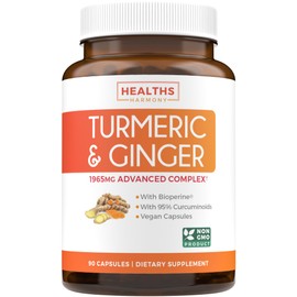 Turmeric and Ginger Supplement (Non-GMO) 1980mg Serving - Turmeric Curcumin with Black Pepper Bioperine, Ginger Extract, and 95% Curcuminoids Powder - Tumeric Joint Support Supplement - 90 Capsules