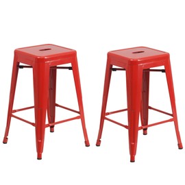 Vogue Furniture Direct Barstool 24" backless metal Stools RED (Set of 2)-VF1571002