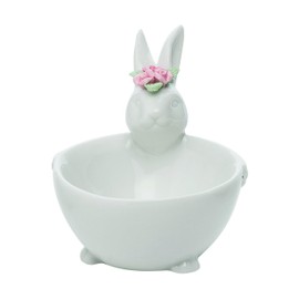 Valyria LLC Transpac A5002 Dolomite Bunny Bowl with Colored Flowers