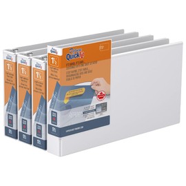 QuickFit Heavy-Duty 8.5" x 14" Landscape Legal Binder, 3-Ring Binder, Round Ring, White, 4 Pack, 1.5 Inch