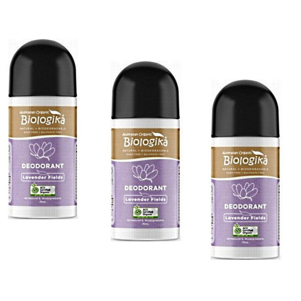 3 x 70ml BIOLOGIKA Lavender Fields Roll On Deodorant  Organic