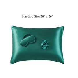 URLINENS Satin Pillowcase for Hair and Skin, Vegan Silk Pillowcase Set-2 Satin Pillowcases, 1 Eye Mask, 1 Scrunchie-Luxury Sleep Set, Dark Green Pillow Cases Standard Size with Envelope Closure