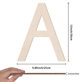 Wooden Letters 12 Inch 1/4 Inch Thick Wooden Letters A Unfinished Large Wood Alphabet Letters for Wall Decor DIY Painting Birthday Wedding Party Crafts and Baby Room Decoration Shop Name Sign