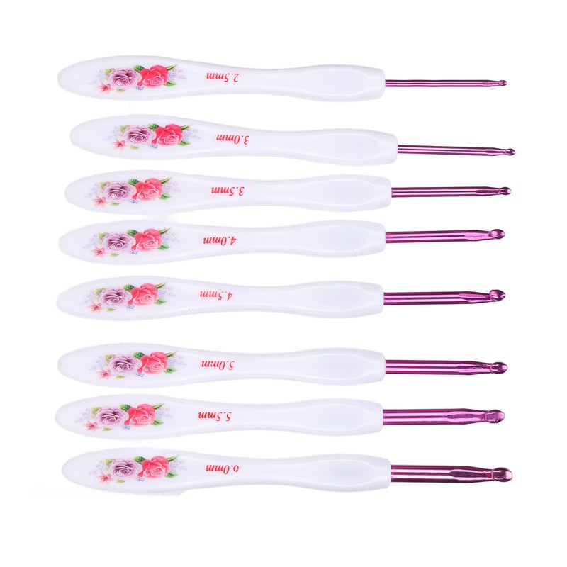 8pcs Crochet Hooks Curved Soft Handle Comfortable Portable Knitting Tool