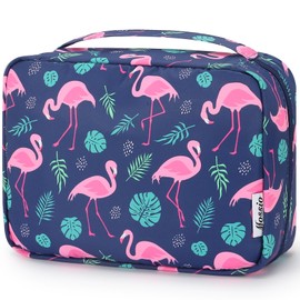 Mossio Hanging Toiletry Bag with Sturdy Hook - Large Portable Cosmetic Makeup Travel Organizer for Men & Women Navy Flamingo