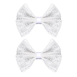 White Flower Hair Bow Clip Pins for Women Girls Sweet Lace Bowknot Hairclip Hairpin Barrettes for Teen Toddler Girls Wedding Birthday Christmas Party Hair Accessories 2 Pcs