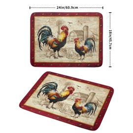 Farm Rooster Dish Drying Mat for Countertop 18x24 Inches Red Rustic Chicken Absorbent Microfiber Dry Dishes Pads Kitchen Counter Accessories