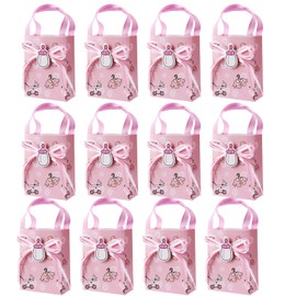 JOINSI 24pcs Small Gift Bags Party Favors Bags Paper Goodie Bags for Baby Shower Birthday Supplies Decorations (Pink)