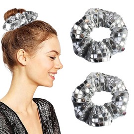 VURYAPI Glitter Hair Bobbles Hair Scrunchies New Year's Eve Christmas Metallic Hair Accessories Elastic Hair Bands Silver Ponytail Hair Bobbles for Birthday Carnival Theme Party Women Girls