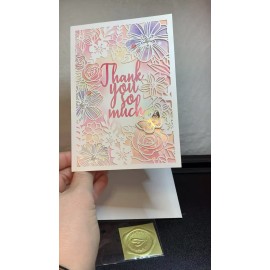 Unbranded Thank You Card Gorgeous Pink Laser Cut Floral Butterfly Sequin Pearl