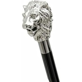 Waziha Nautical Walking Hand Cane Stick Designer Handmade Walking Stick for Men & Women Solid Metal and Natural Wood (Silver Lion Head), 36 inches