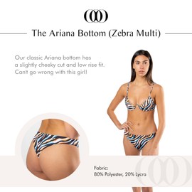 Origin of Oceans Ariana Bikini Set - Cheeky Low Rise Bottom with Inverted 'V' Underwire Triangle Top for Support (Zebra Multi Bottom, M)