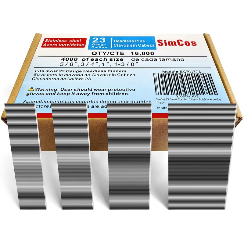 SimCos 23 Gauge Stainless Steel Pinner Nails (5/8",3/4",1",1-3/8") assorted 4