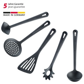 Westmark Gentle Plus 280022E9 Kitchen Utensil Set 5 Pieces Spatula Slotted Spoon Sauce Spoon Soup Ladle Spaghetti Spoon High Heat Resistant up to 270 °C Plastic Gentle Plus Black