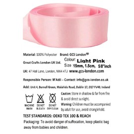 25 Yards / 23 Meters of Satin for Gifts Wrap, Decorations, Events, Crafts, Sew, Wedding, Party, Dress, Bows Size 15mm in Multiple Colours Pack Rolls (Light Pink)