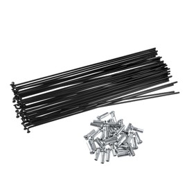 Motoforti Universal Bike Wheel Plated Spoke with Nipples, Metal, Black, 36 Pcs